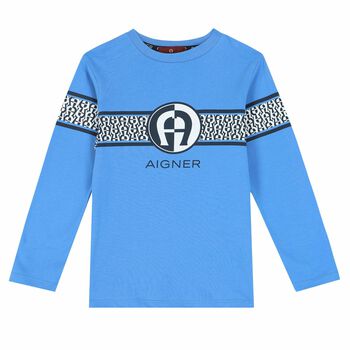 Boys Blue Logo Long Sleeve Top