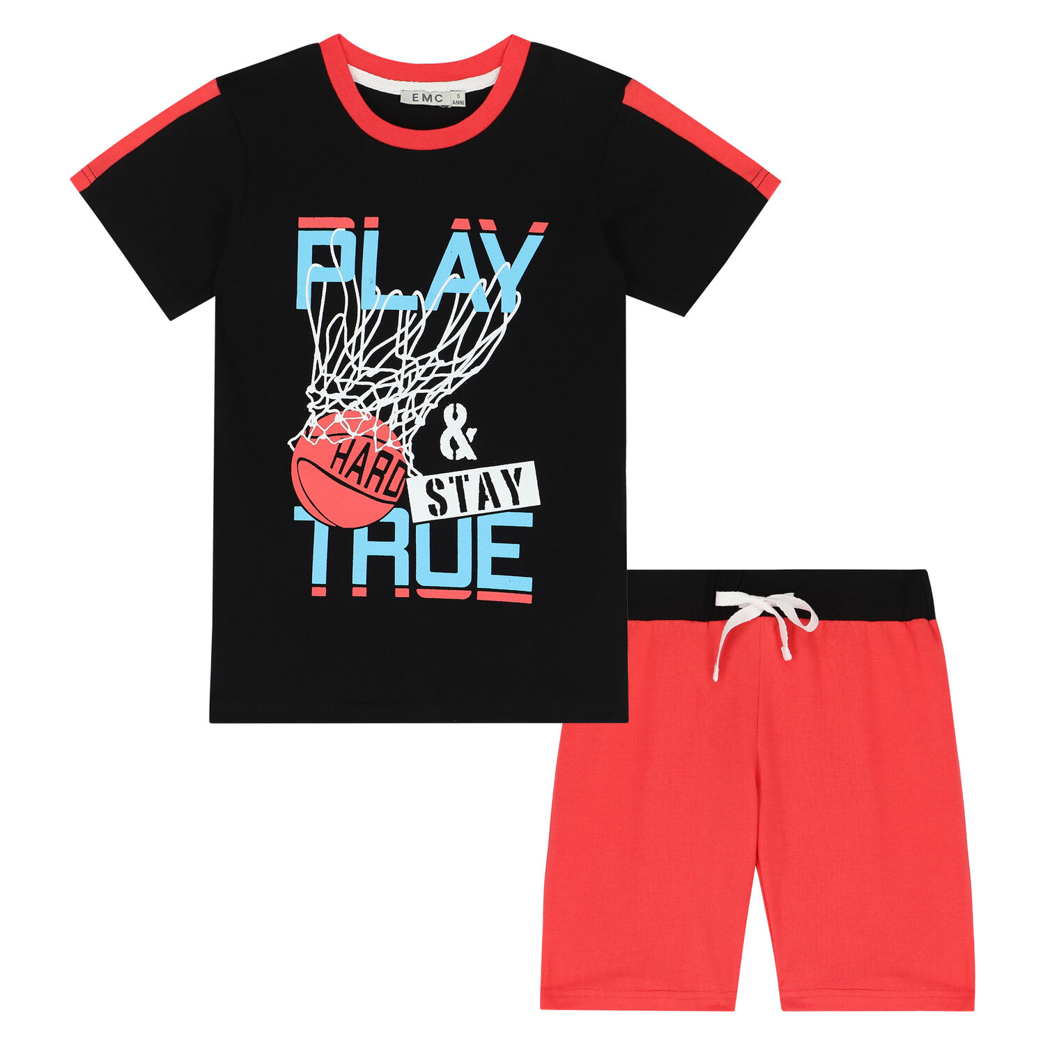 Boys Black & Red Basketball Shorts Set, 1, hi-res