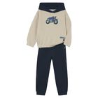 Boys Beige & Navy Blue Motorbike Tracksuit, 1, hi-res