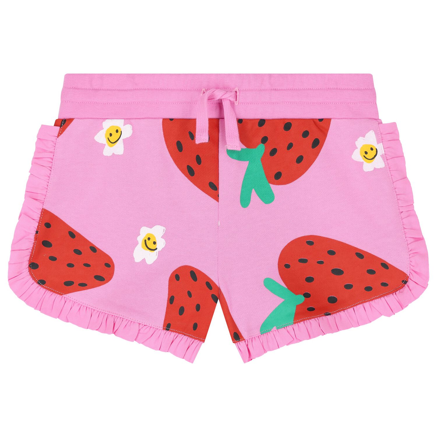 Girls Pink Strawberry Ruffled Shorts, 1, hi-res