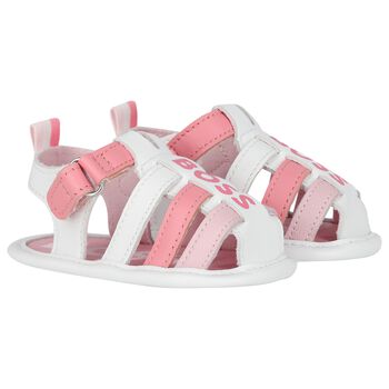 Baby Girls White & Pink Logo Sandals