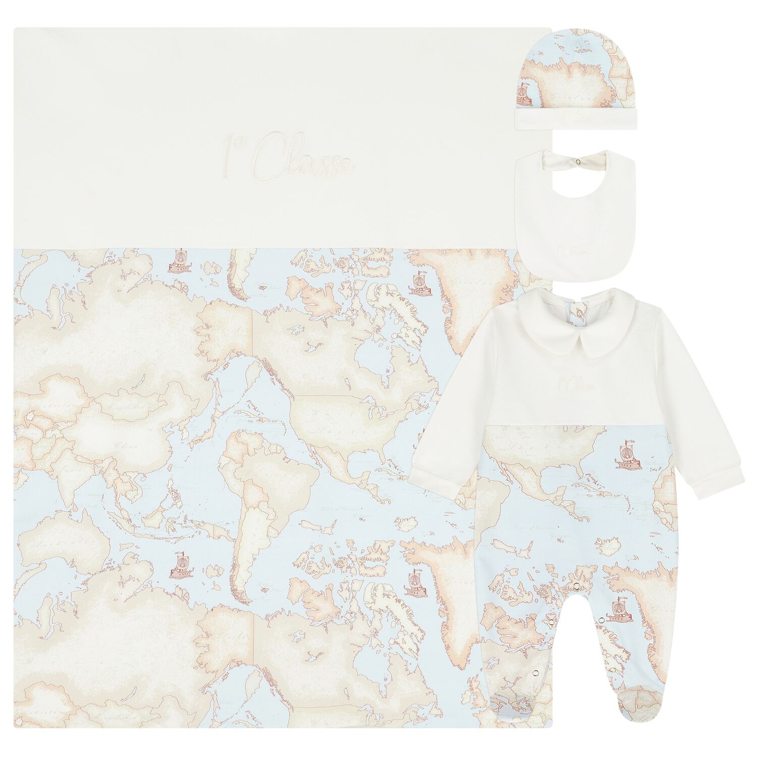 Baby Boys Beige & Blue Geo Map Babygrow Gift Set, 2, hi-res