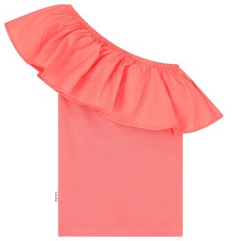 Girls Coral Pink One Shoulder Top