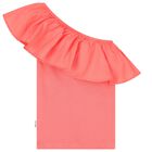 Girls Coral Pink One Shoulder Top, 1, hi-res