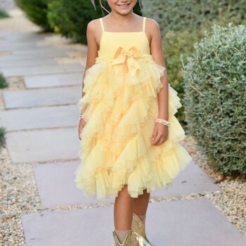 Girls Yellow Tulle Ruffles Dress