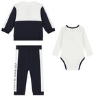 Baby Boys Navy Blue & White Logo Tracksuit Set, 3, hi-res
