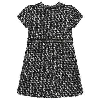 Girls Black & Ivory Tweed Dress