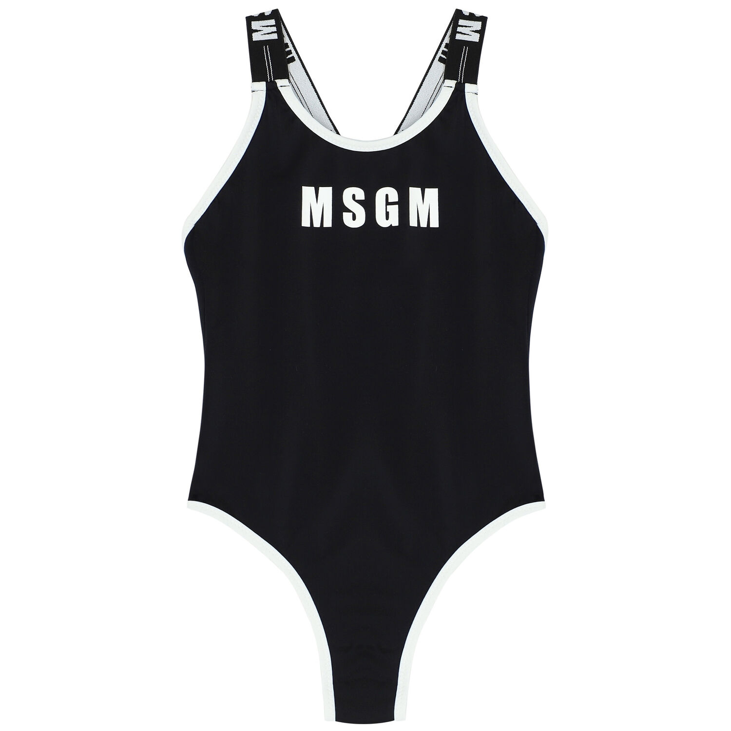 Girls Black Logo Swimsuit, 1, hi-res