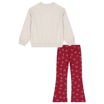 Girls Beige & Burgundy Leggings Set