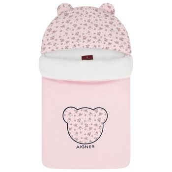 Baby Girls Pink & White Teddy Bear Logo Nest 
