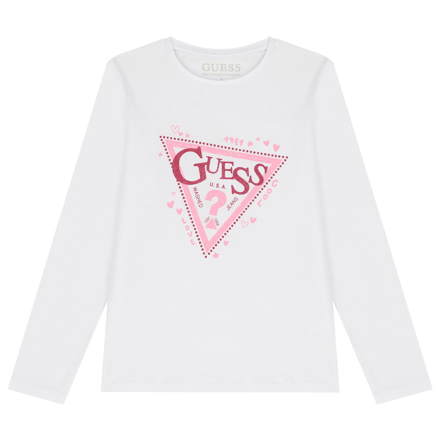 Girls White Glittery Logo Long Sleeve Top, 1, hi-res
