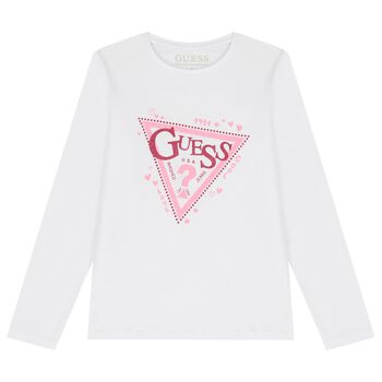 Girls White Glittery Logo Long Sleeve Top
