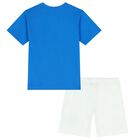 Boys Blue & White Teddy Bear Logo Shorts Set, 2, hi-res