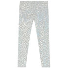 Girls Grey & Silver Animal Print Leggings, 1, hi-res