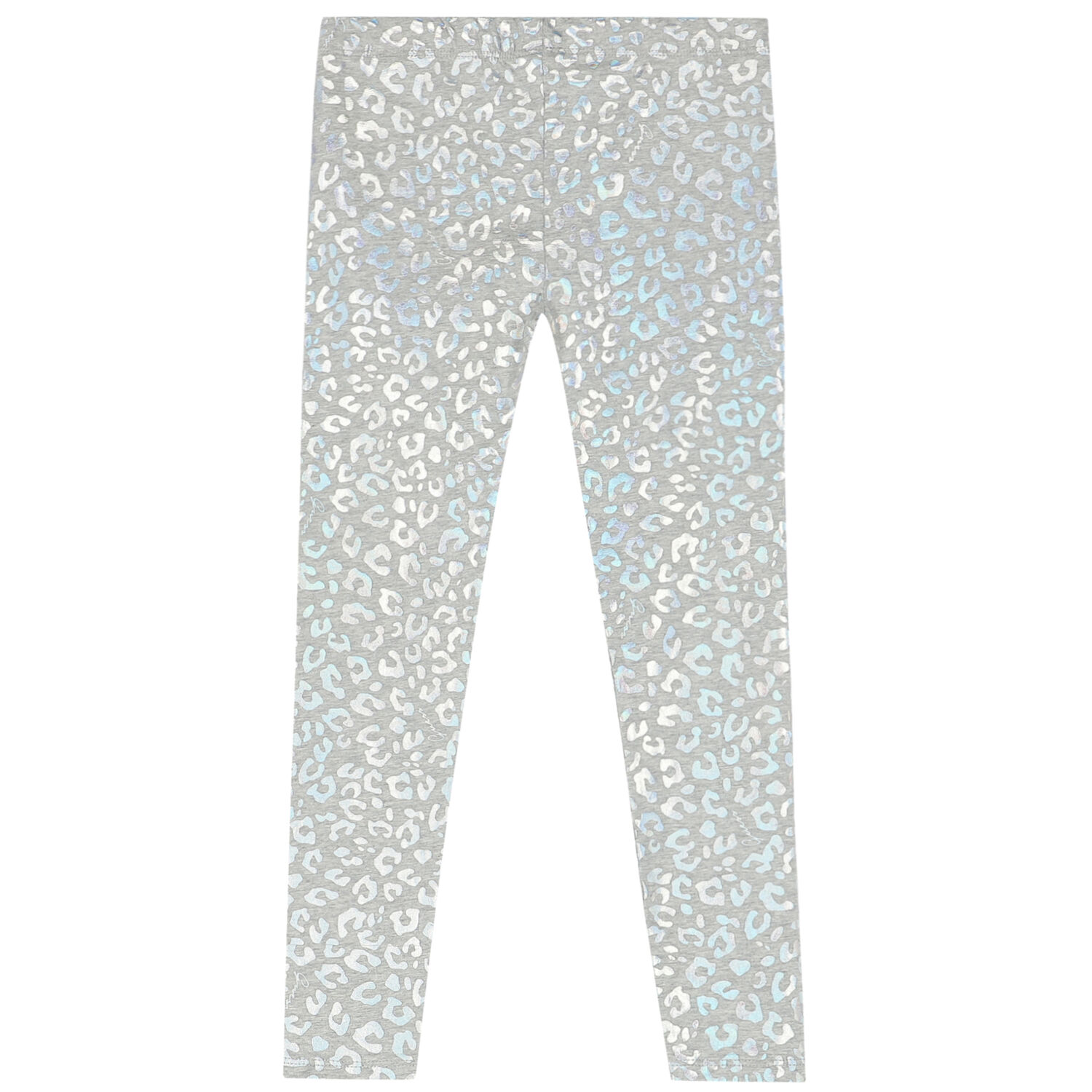 Girls Grey & Silver Animal Print Leggings, 1, hi-res