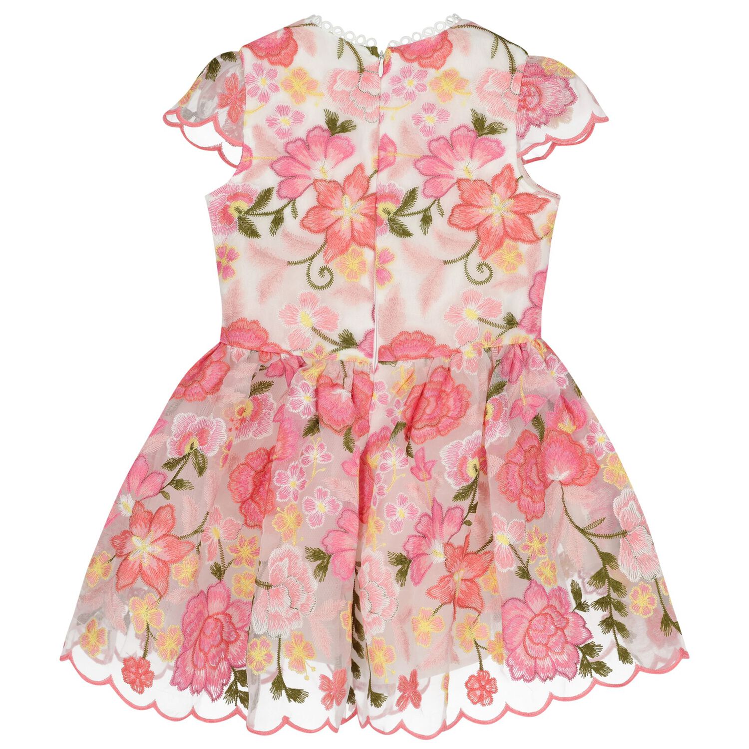 Girls Pink Embroidered Floral Dress, 1, hi-res