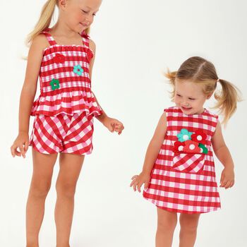 Younger Girls Pink & White Gingham Dress