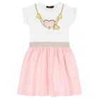 Girls White & Pink Heart Dress, 2, hi-res