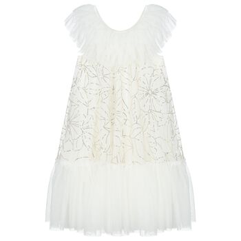 Girls Ivory Tulle Sequin Dress