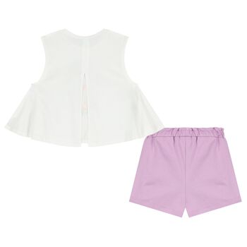Girls White & Purple Shorts Set