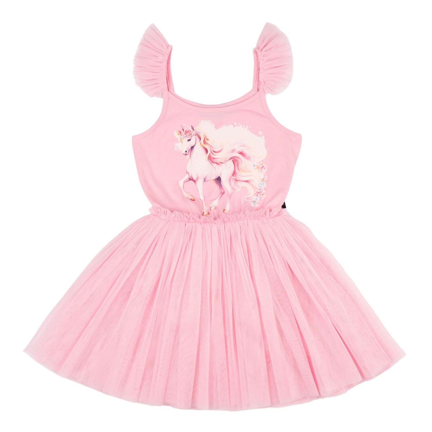 Girls Pink Unicorn Tulle Dress, 1, hi-res