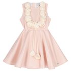 Girls Pink Flower Satin Dress, 1, hi-res