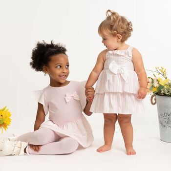 Baby Girls White & Pink Striped Dress Set