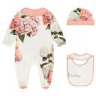 Baby Girls Ivory & Pink Floral Logo Babygrow Gift Set, 1, hi-res