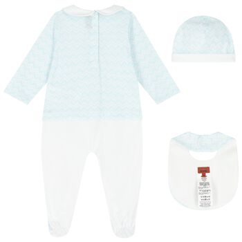 Baby Boys Blue & White Zig Zag Logo Babygrow Gift Set