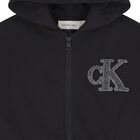 Girls Black Logo Hooded Zip Up Top, 1, hi-res