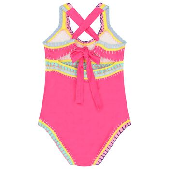 Girls Pink Embroidered Swimsuit