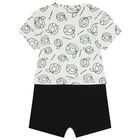 Baby Boys White & Black Ikonik Romper, 1, hi-res