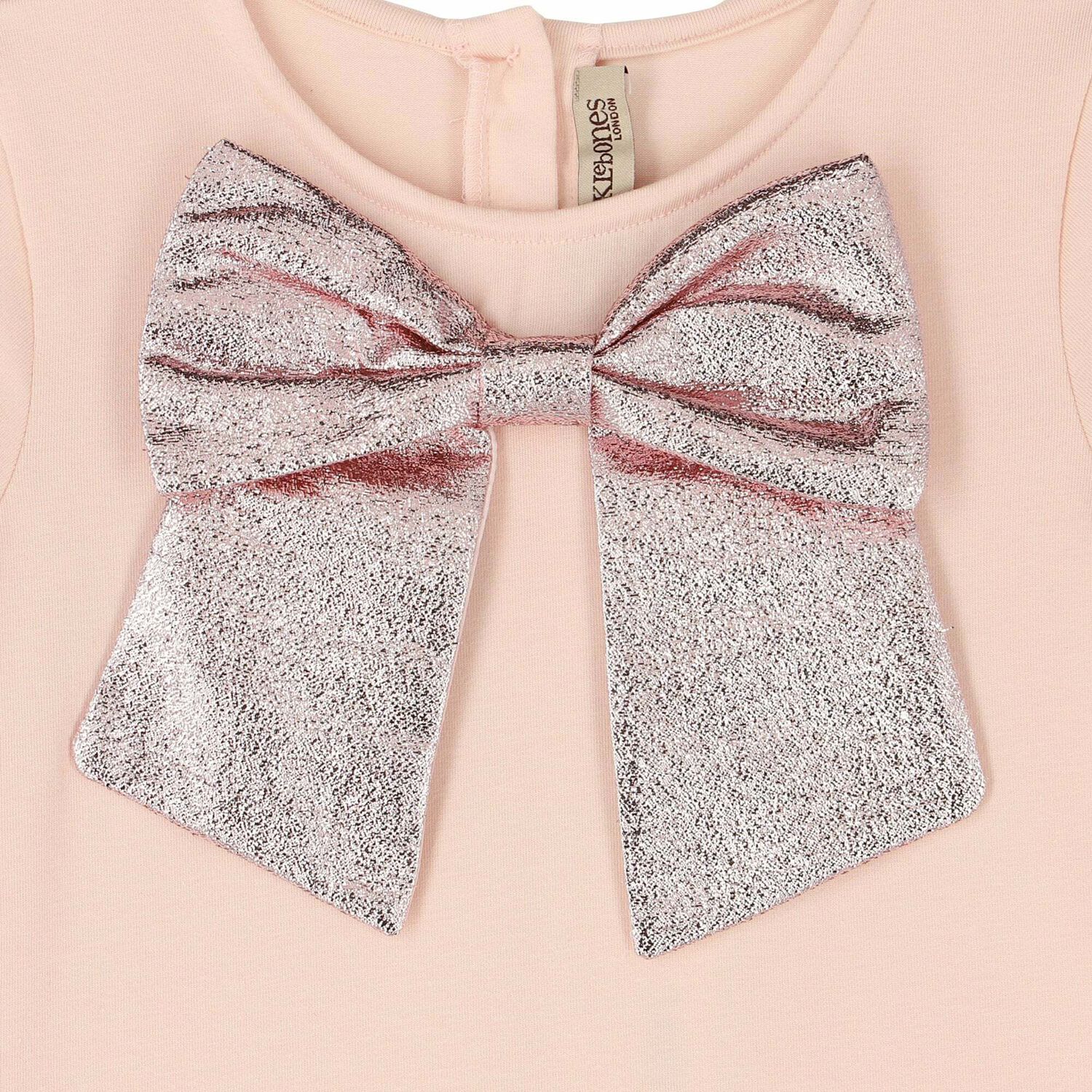 Girls Pink & Rose Gold Bow Top, 1, hi-res