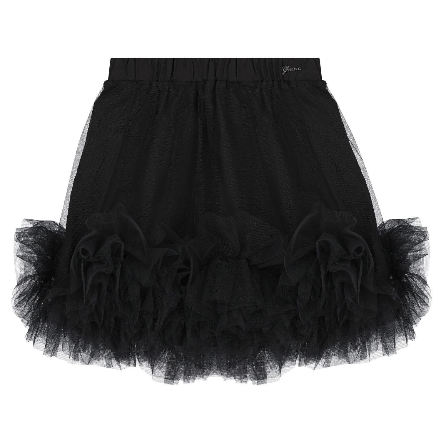 Girls Black Tulle Ruffle Skirt, 1, hi-res