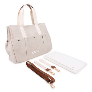 Beige Canvas Logo Changing Bag