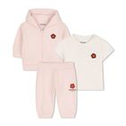 Younger Girls Pink & Ivory Boke Flower Tracksuit Set, 1, hi-res