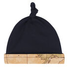 Baby Boys Navy Blue & Beige Logo Hat, 1, hi-res