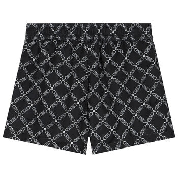 Girls Black Chain Logo Shorts