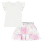 Girls White & Pink Floral Skirt Set, 1, hi-res