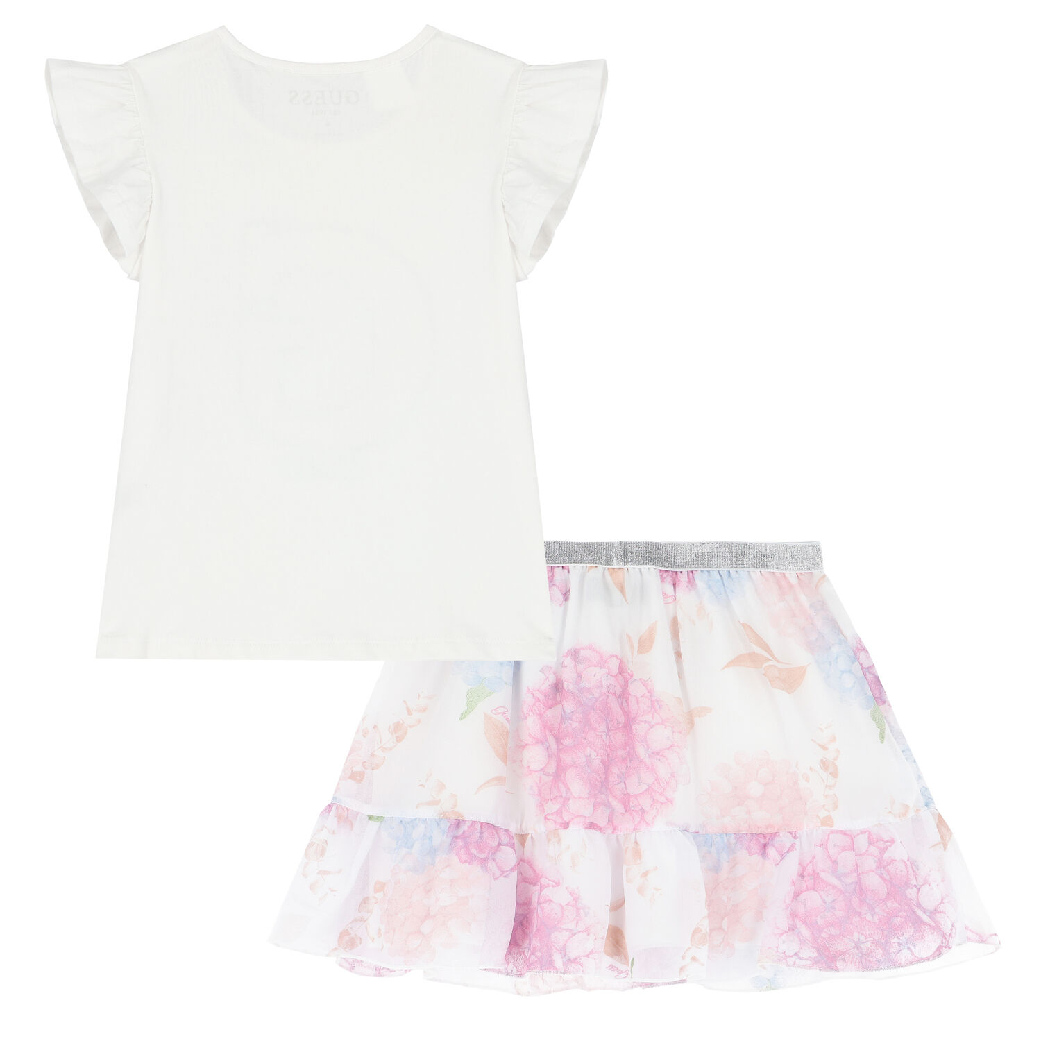 Girls White & Pink Floral Skirt Set, 1, hi-res