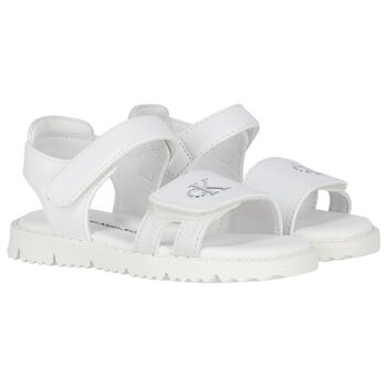Girls White Logo Sandals