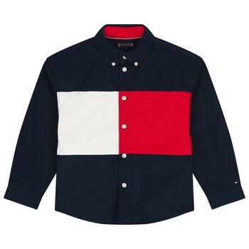 Boys Navy Blue, Red & White Logo Shirt
