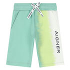Younger Boys Green & White Logo Shorts, 1, hi-res