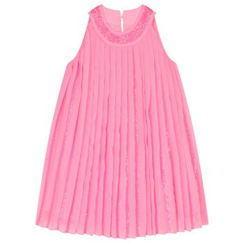 Girls Pink Chiffon Pleated Dress