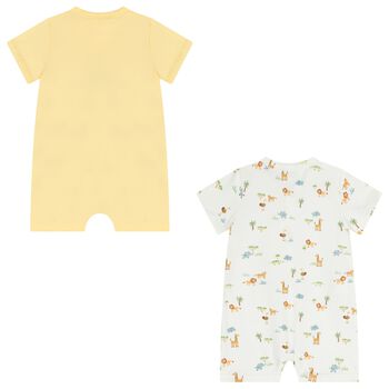 Baby Boys White & Yellow Animals Romper ( 2-Pack )