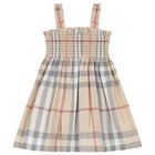 Baby Girls Pale Beige Check Dress Set, 1, hi-res