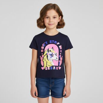 Girls Navy Blue Pony T-Shirt
