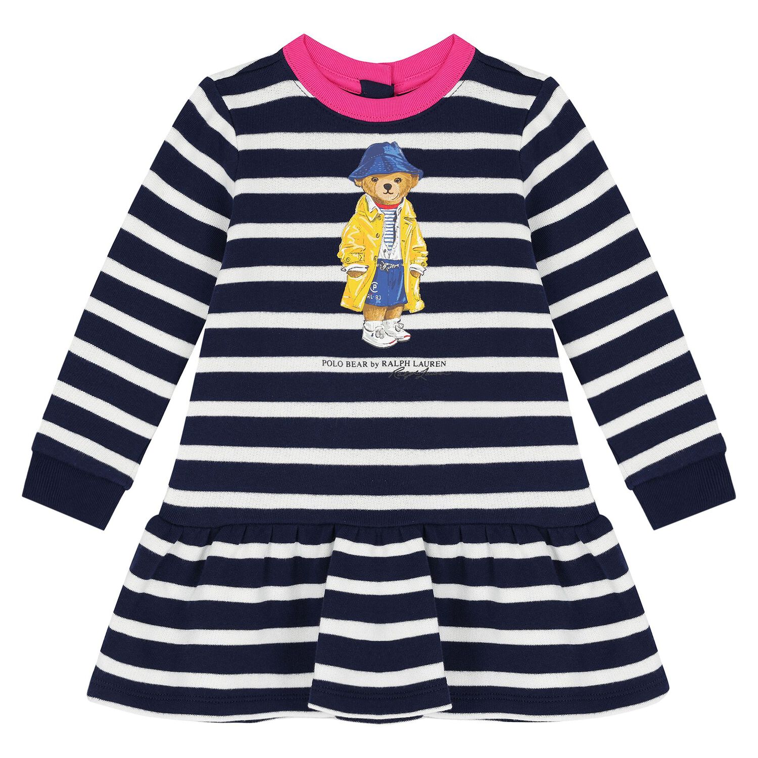 Baby Girls White & Navy Blue Dress Set, 1, hi-res