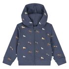 Younger Boys Navy Blue Horse Hooded Zip Up Top, 1, hi-res