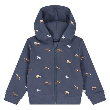 Younger Boys Navy Blue Horse Hooded Zip Up Top